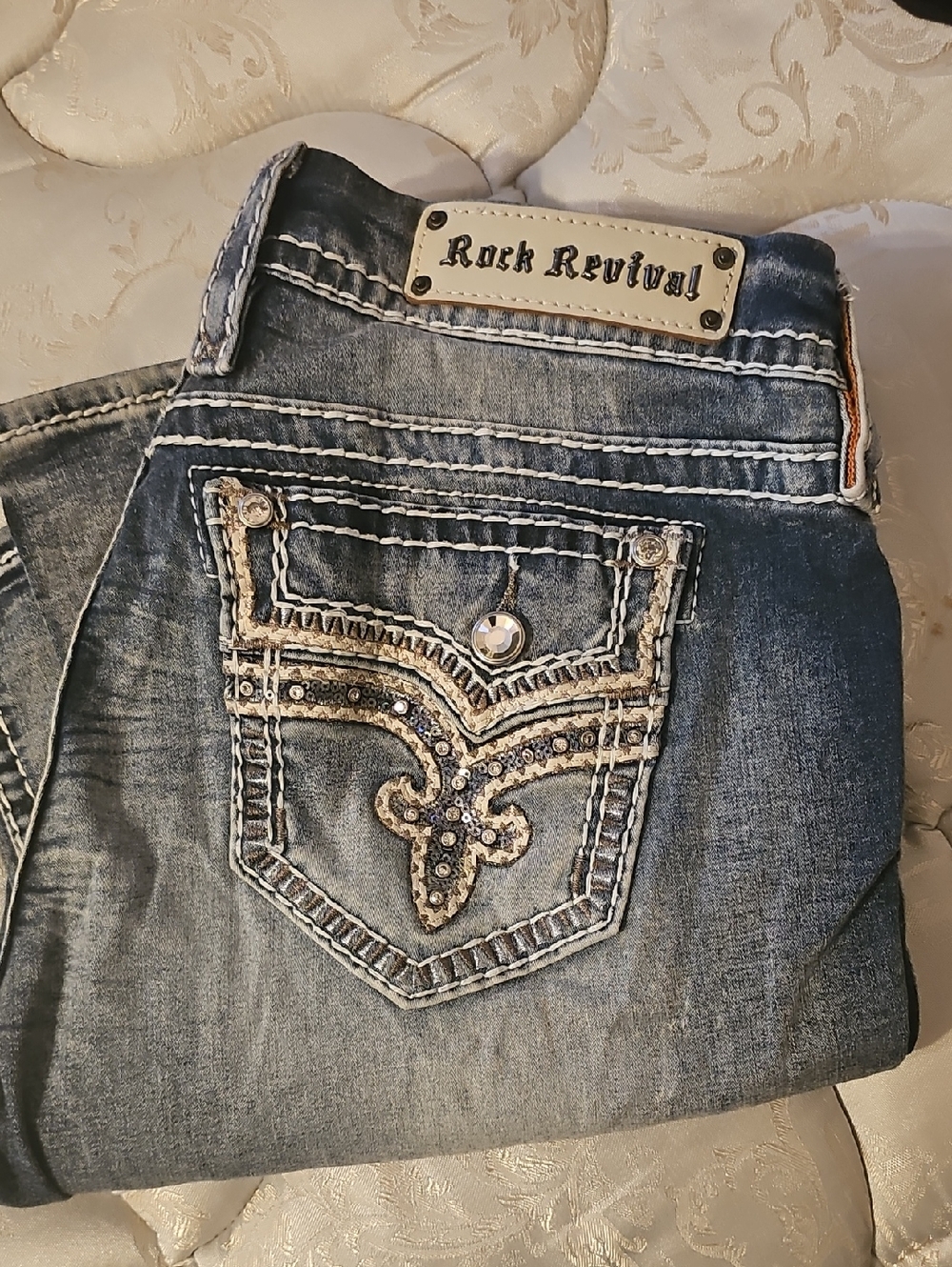 Rock Revival Women's Faded Blue Embellished Boot Cut Jeans